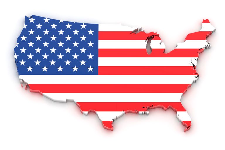 Map of the USA with the US Flag on it